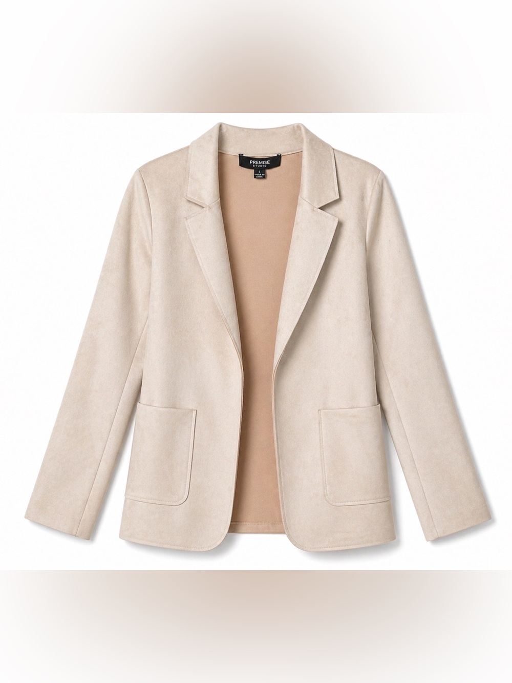 Premise Studio Soft Tan Faux Suede Open Front Blazer Jacket Small NWT